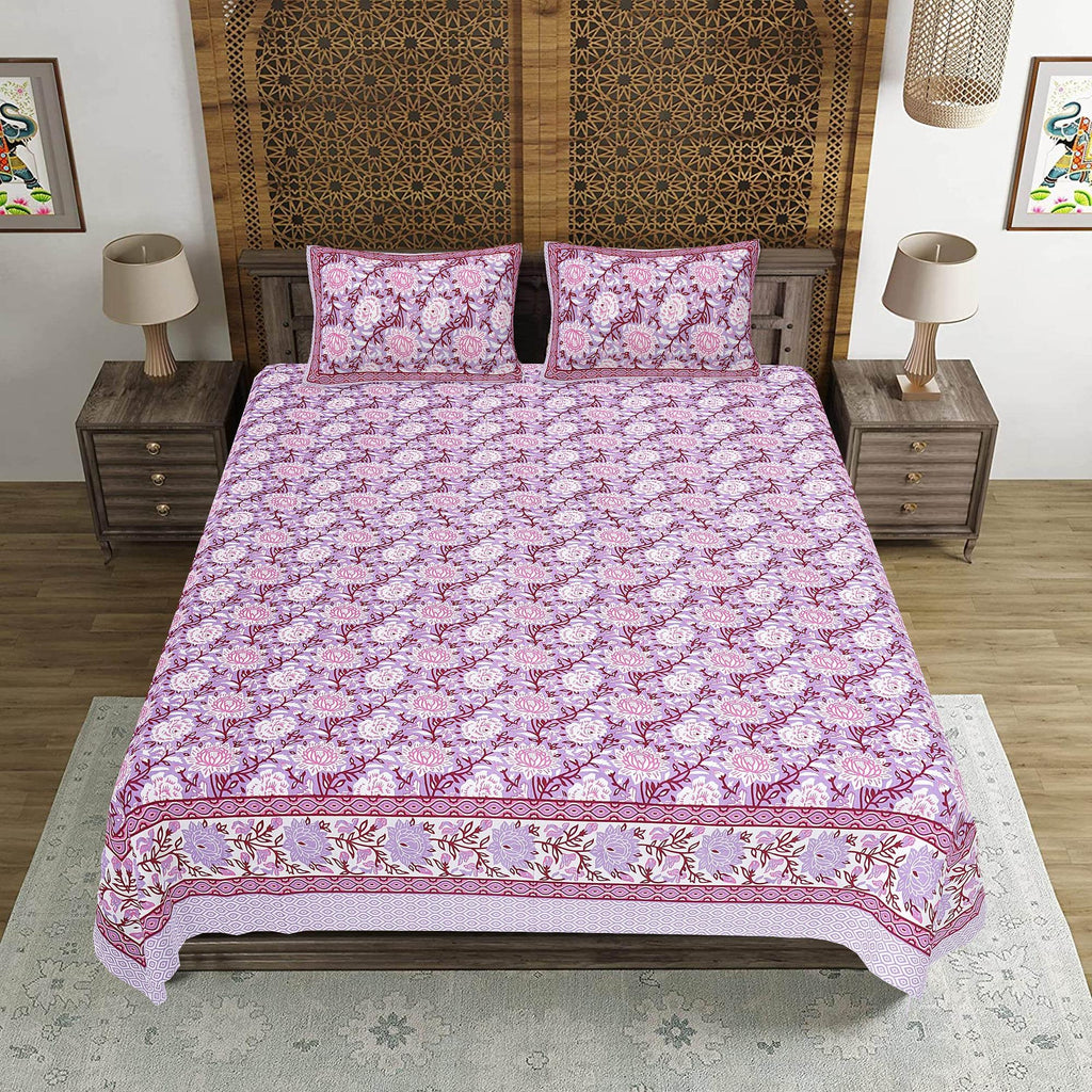 Rudra Bazaar Purple 210 TC Cotton Double King Bedsheet With 2 Pillow Covers
