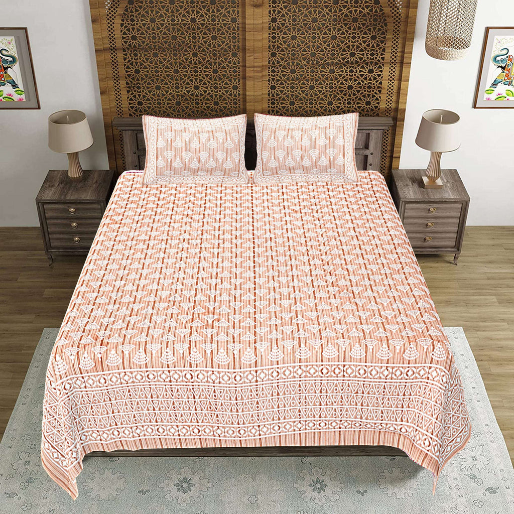 Rudra Bazaar Brown 210 TC Cotton Double King Bedsheet With 2 Pillow Covers