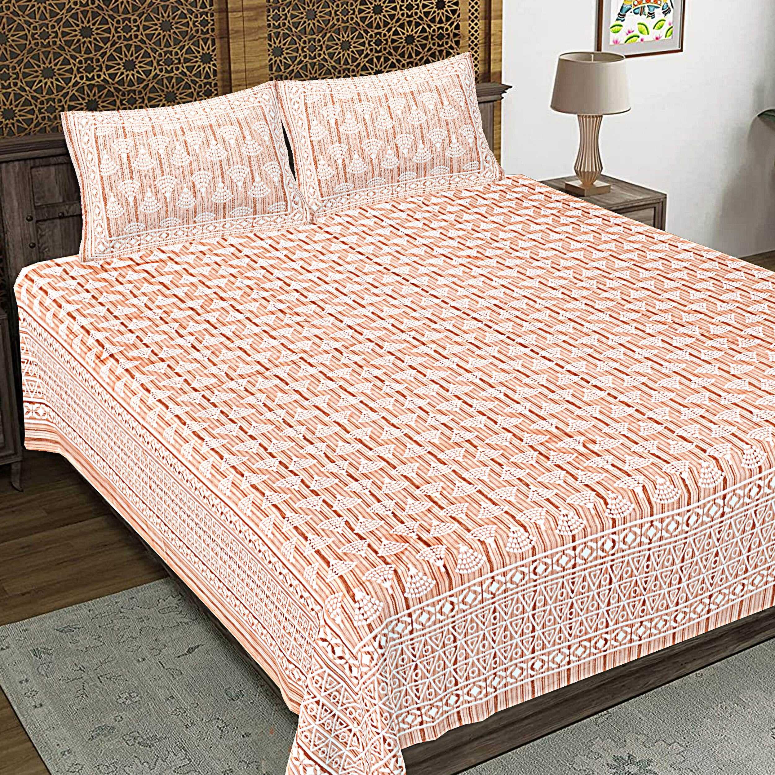 Rudra Bazaar Brown 210 TC Cotton Double King Bedsheet With 2 Pillow Covers