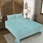 Rudra Bazaar Sea Green 210 TC Cotton Double King Bedsheet With 2 Pillow Covers