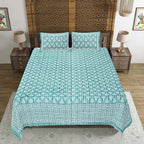 Rudra Bazaar Sea Green 210 TC Cotton Double King Bedsheet With 2 Pillow Covers