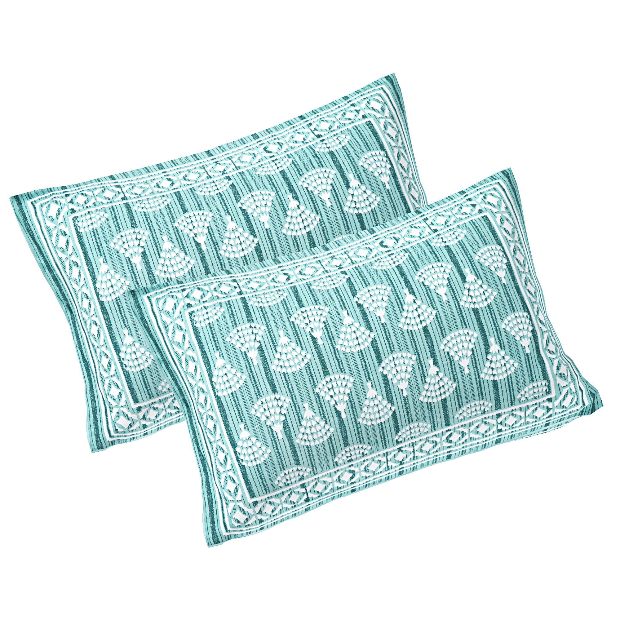 Rudra Bazaar Sea Green 210 TC Cotton Double King Bedsheet With 2 Pillow Covers