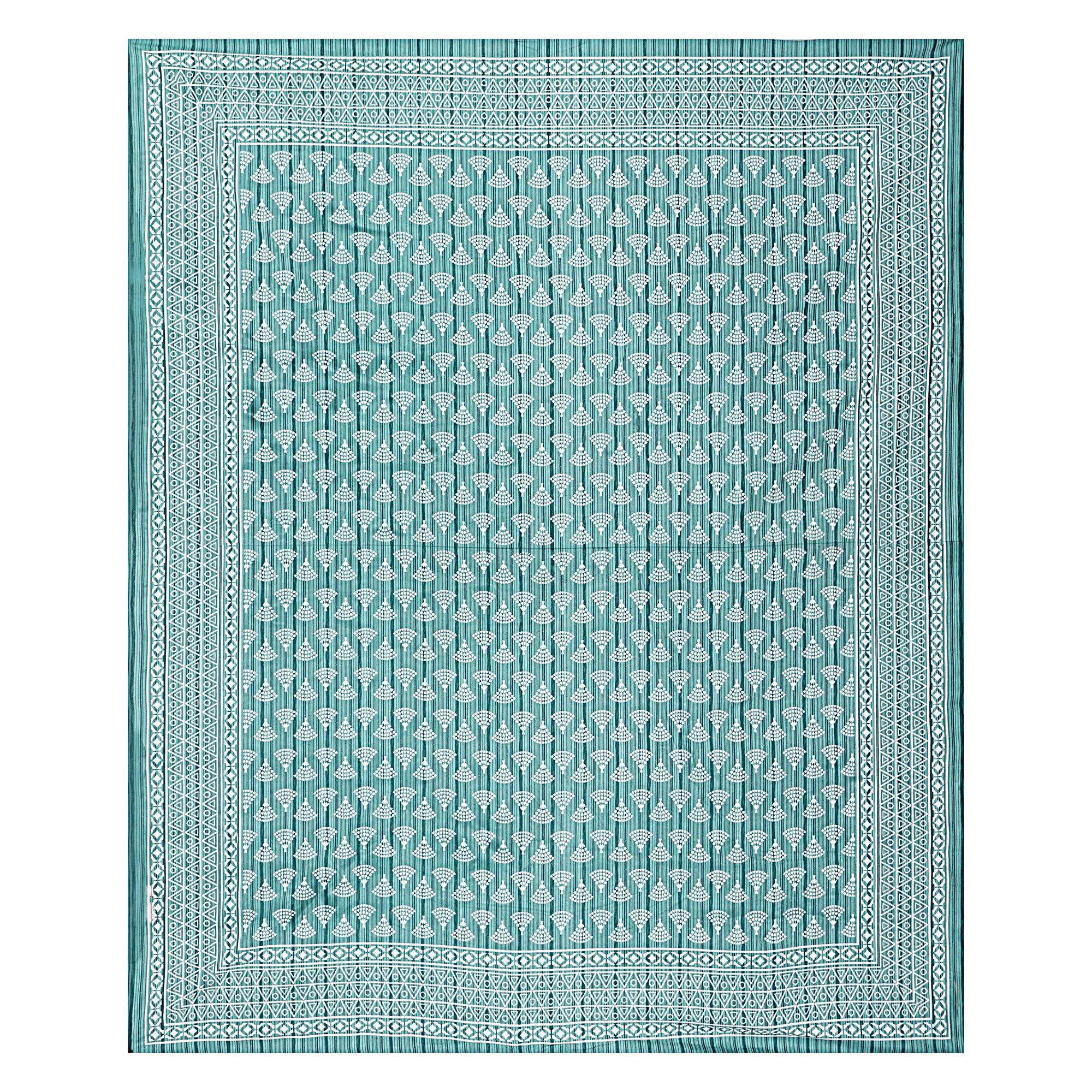 Rudra Bazaar Sea Green 210 TC Cotton Double King Bedsheet With 2 Pillow Covers