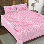 Rudra Bazaar Pink 210 TC Cotton Double King Bedsheet With 2 Pillow Covers