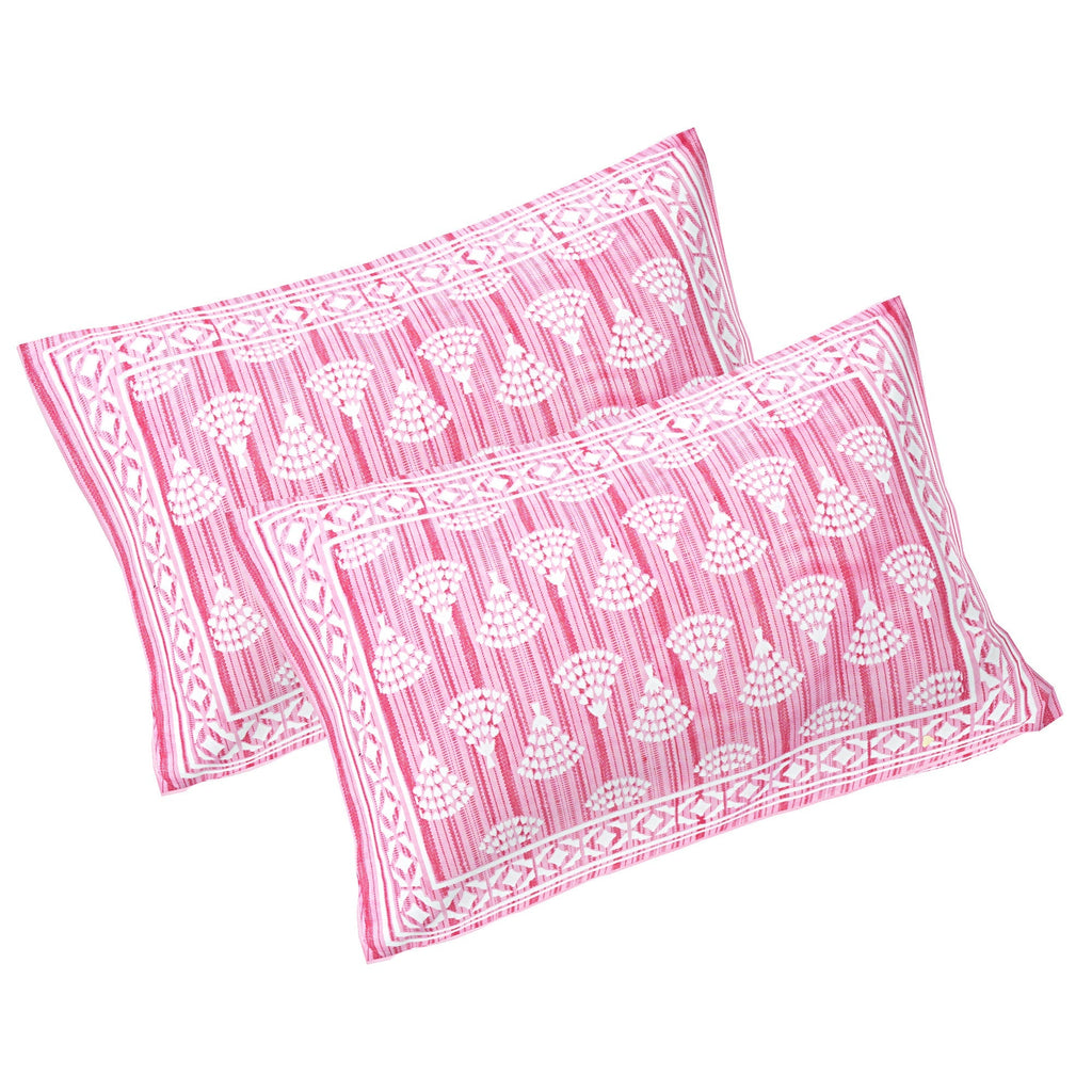 Rudra Bazaar Pink 210 TC Cotton Double King Bedsheet With 2 Pillow Covers