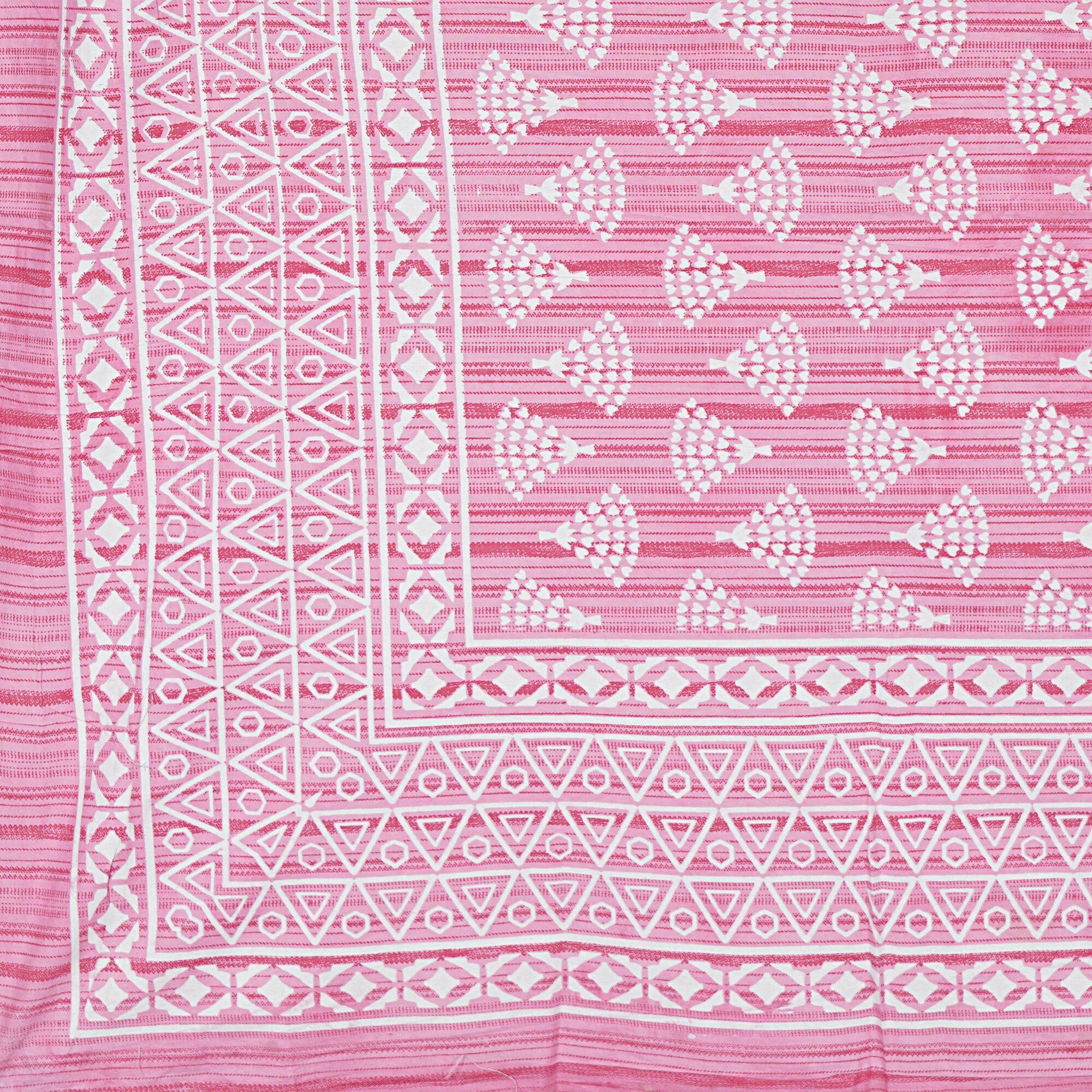 Rudra Bazaar Pink 210 TC Cotton Double King Bedsheet With 2 Pillow Covers