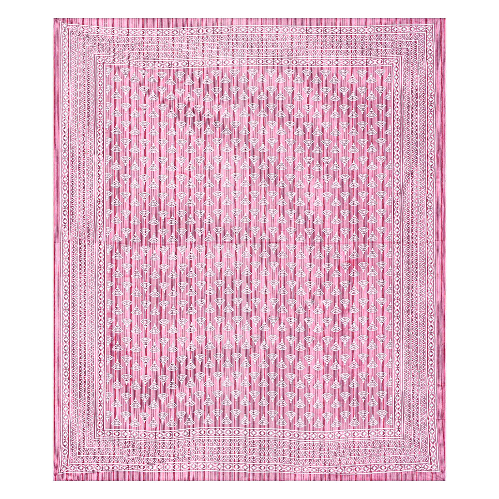 Rudra Bazaar Pink 210 TC Cotton Double King Bedsheet With 2 Pillow Covers