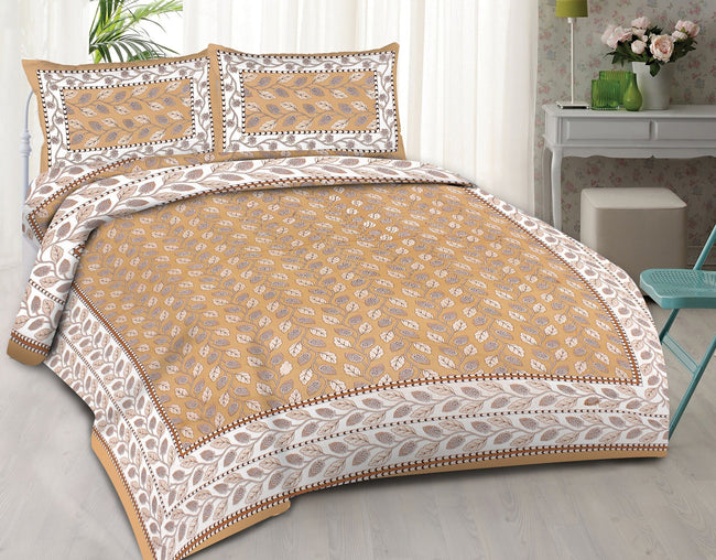 Rudra Bazaar Brown 210 TC Cotton Double King Bedsheet With 2 Pillow Covers Hover Image