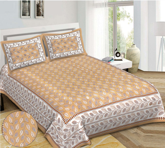 Rudra Bazaar Brown 210 TC Cotton Double King Bedsheet With 2 Pillow Covers Main Image