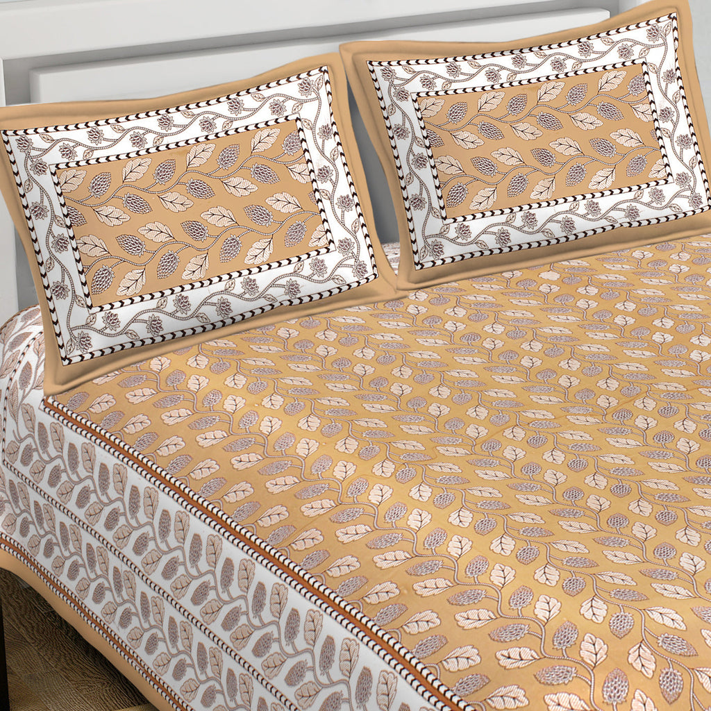 Rudra Bazaar Brown 210 TC Cotton Double King Bedsheet With 2 Pillow Covers