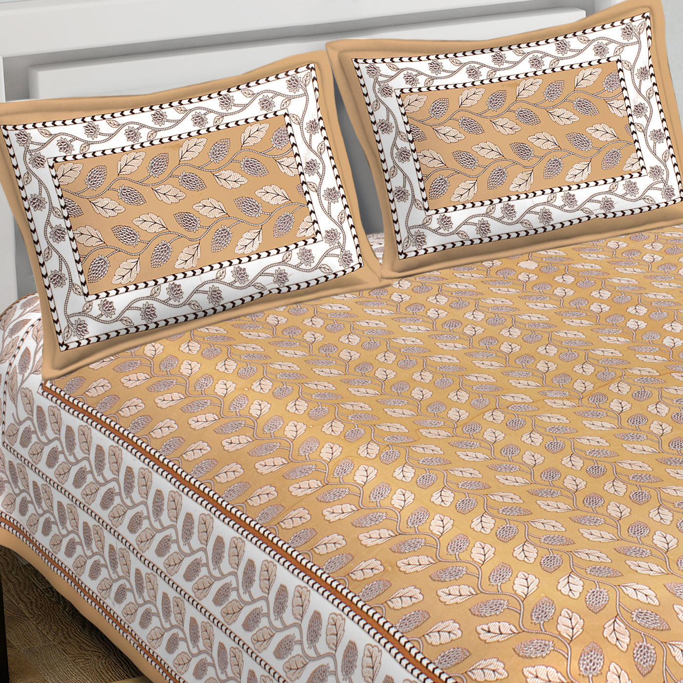 Rudra Bazaar Brown 210 TC Cotton Double King Bedsheet With 2 Pillow Covers