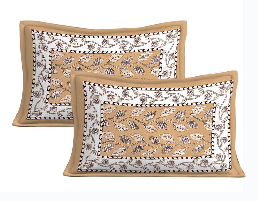 Rudra Bazaar Brown 210 TC Cotton Double King Bedsheet With 2 Pillow Covers