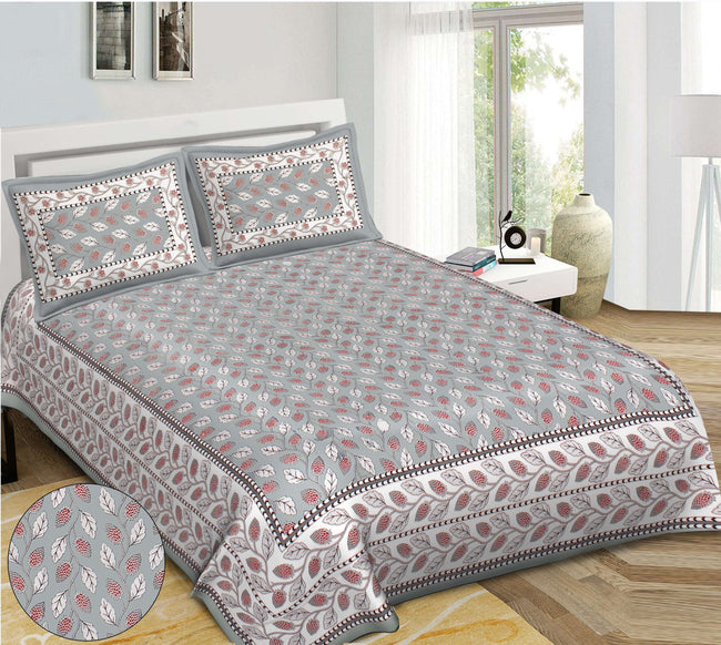 Rudra Bazaar Grey 210 TC Cotton Double King Bedsheet With 2 Pillow Covers Main Image