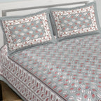 Rudra Bazaar Grey 210 TC Cotton Double King Bedsheet With 2 Pillow Covers