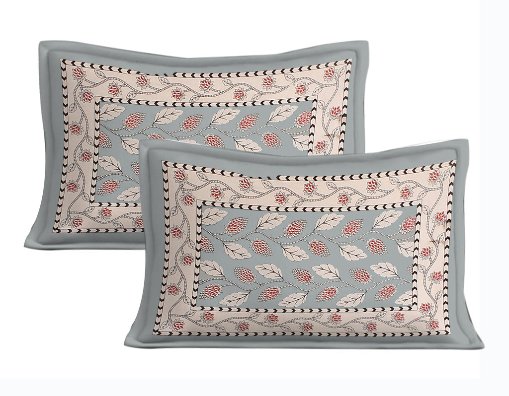 Rudra Bazaar Grey 210 TC Cotton Double King Bedsheet With 2 Pillow Covers