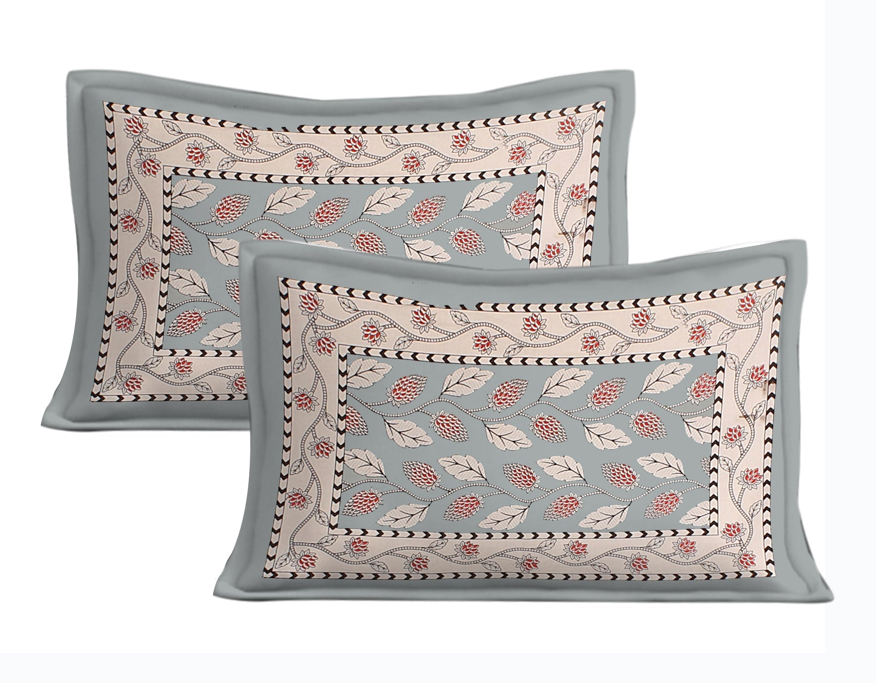 Rudra Bazaar Grey 210 TC Cotton Double King Bedsheet With 2 Pillow Covers