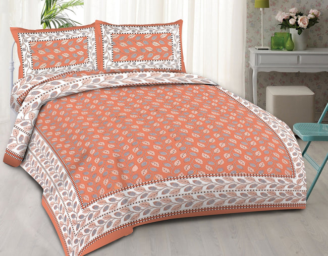 Rudra Bazaar Orange 210 TC Cotton Double King Bedsheet With 2 Pillow Covers Hover Image