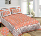 Rudra Bazaar Orange 210 TC Cotton Double King Bedsheet With 2 Pillow Covers