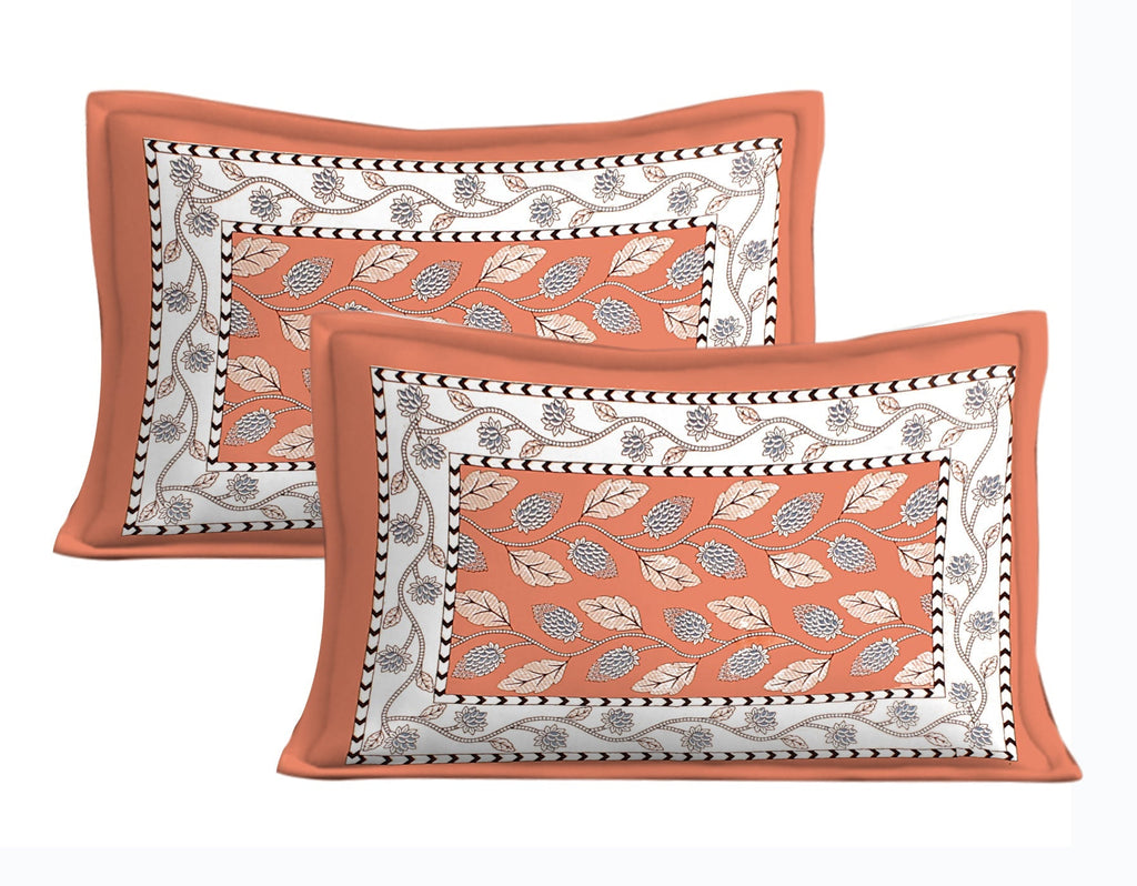 Rudra Bazaar Orange 210 TC Cotton Double King Bedsheet With 2 Pillow Covers