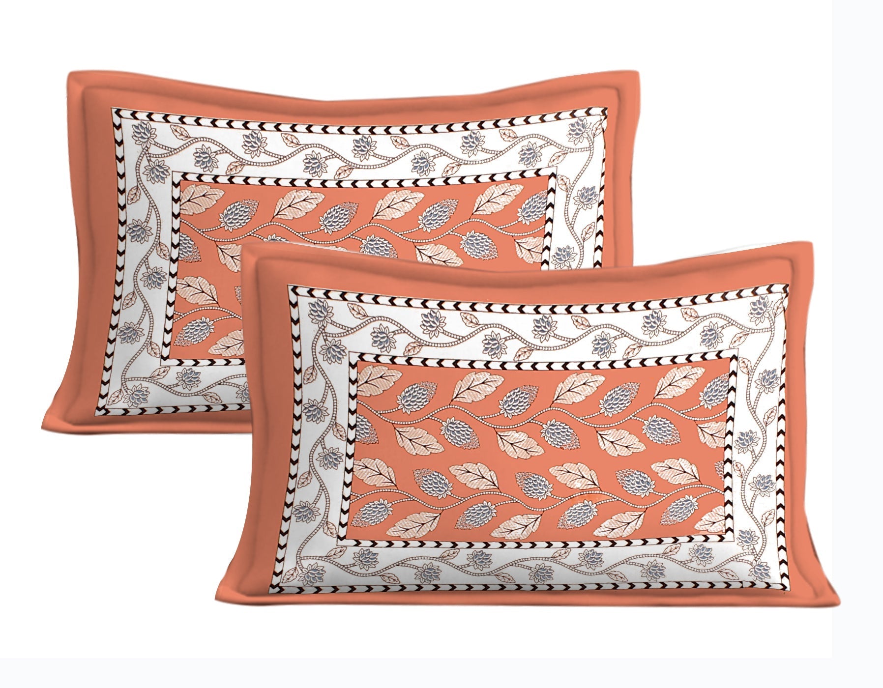 Rudra Bazaar Orange 210 TC Cotton Double King Bedsheet With 2 Pillow Covers