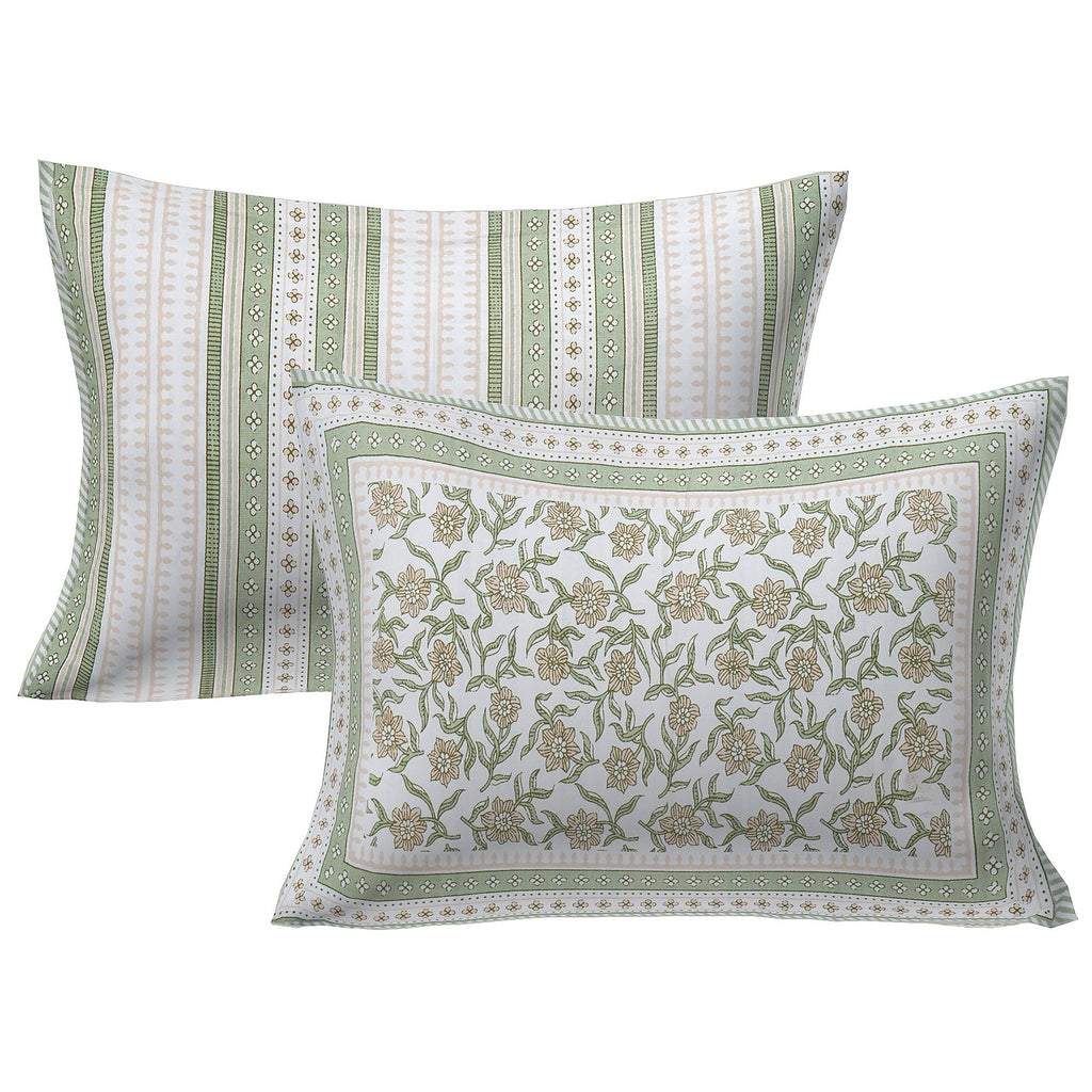 Rudra Bazaar Green 210 TC Cotton Double King Bedsheet With 2 Pillow Covers