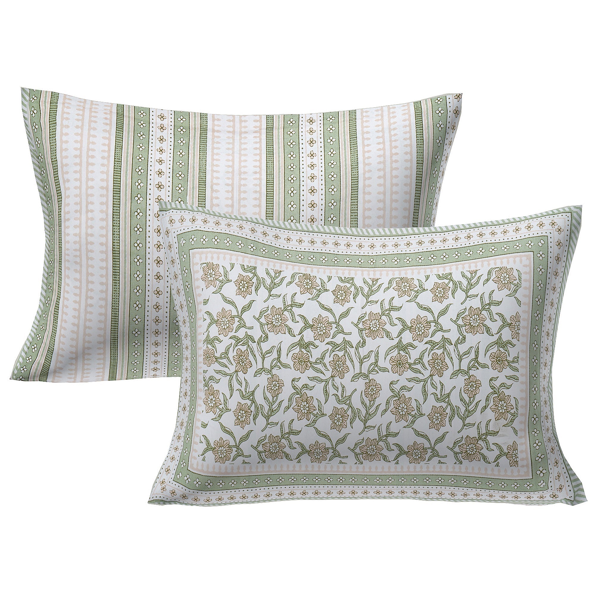 Rudra Bazaar Green 210 TC Cotton Double King Bedsheet With 2 Pillow Covers