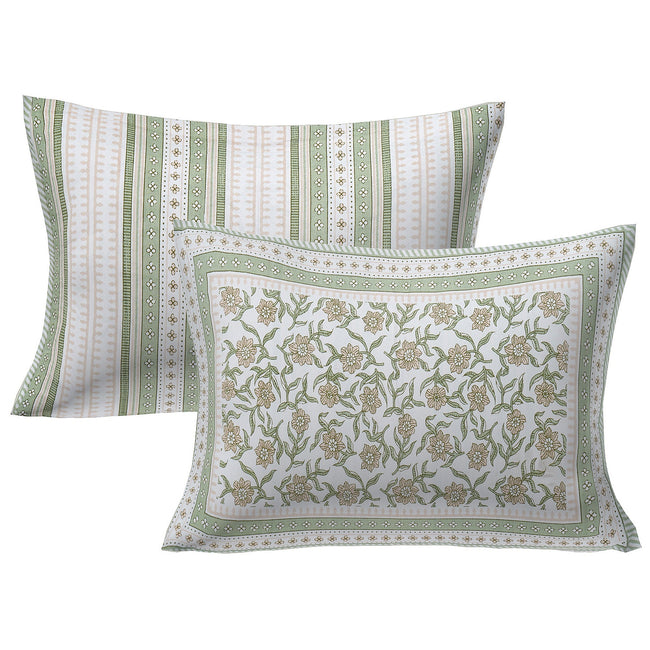 Rudra Bazaar Green 210 TC Cotton Double King Bedsheet With 2 Pillow Covers Main Image