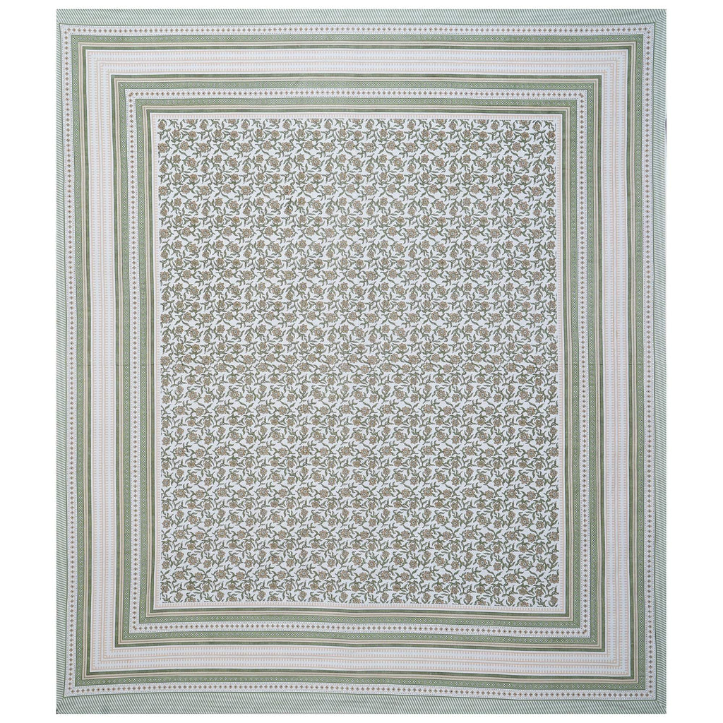 Rudra Bazaar Green 210 TC Cotton Double King Bedsheet With 2 Pillow Covers