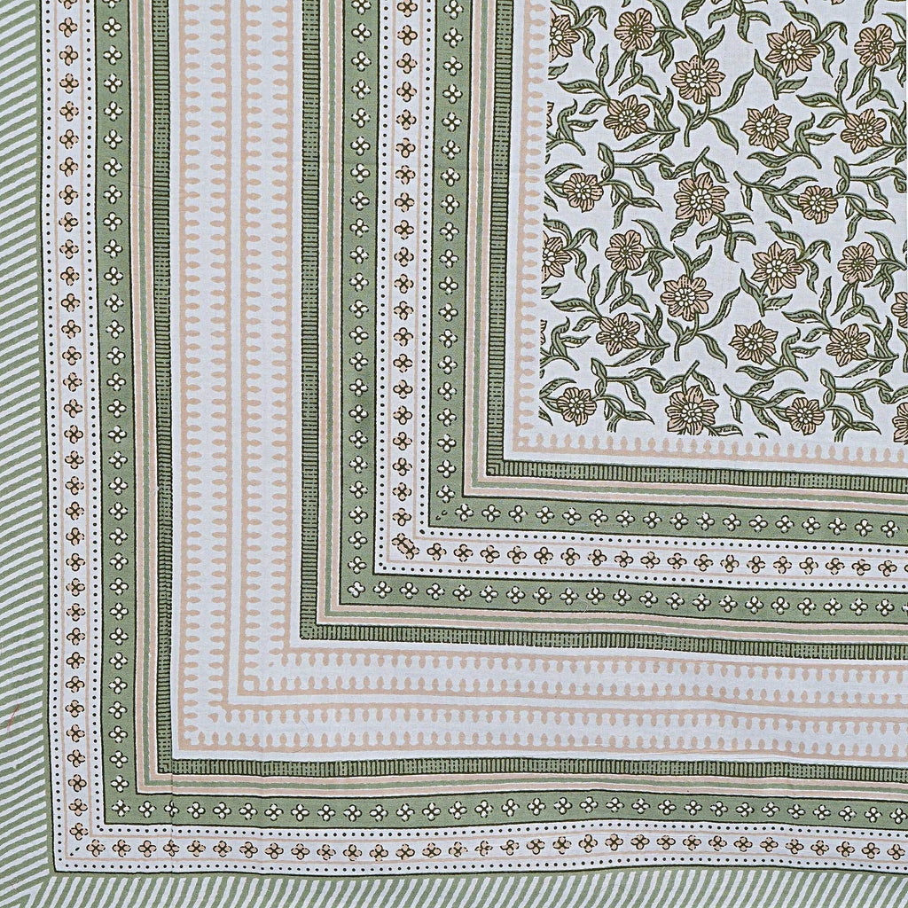 Rudra Bazaar Green 210 TC Cotton Double King Bedsheet With 2 Pillow Covers