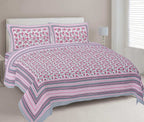 Rudra Bazaar Pink 210 TC Cotton Double King Bedsheet With 2 Pillow Covers