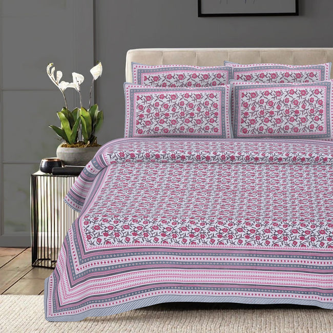 Rudra Bazaar Pink 210 TC Cotton Double King Bedsheet With 2 Pillow Covers Main Image