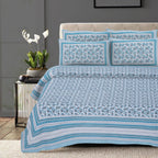 Rudra Bazaar Turquoise Blue 210 TC Cotton Double King Bedsheet With 2 Pillow Covers