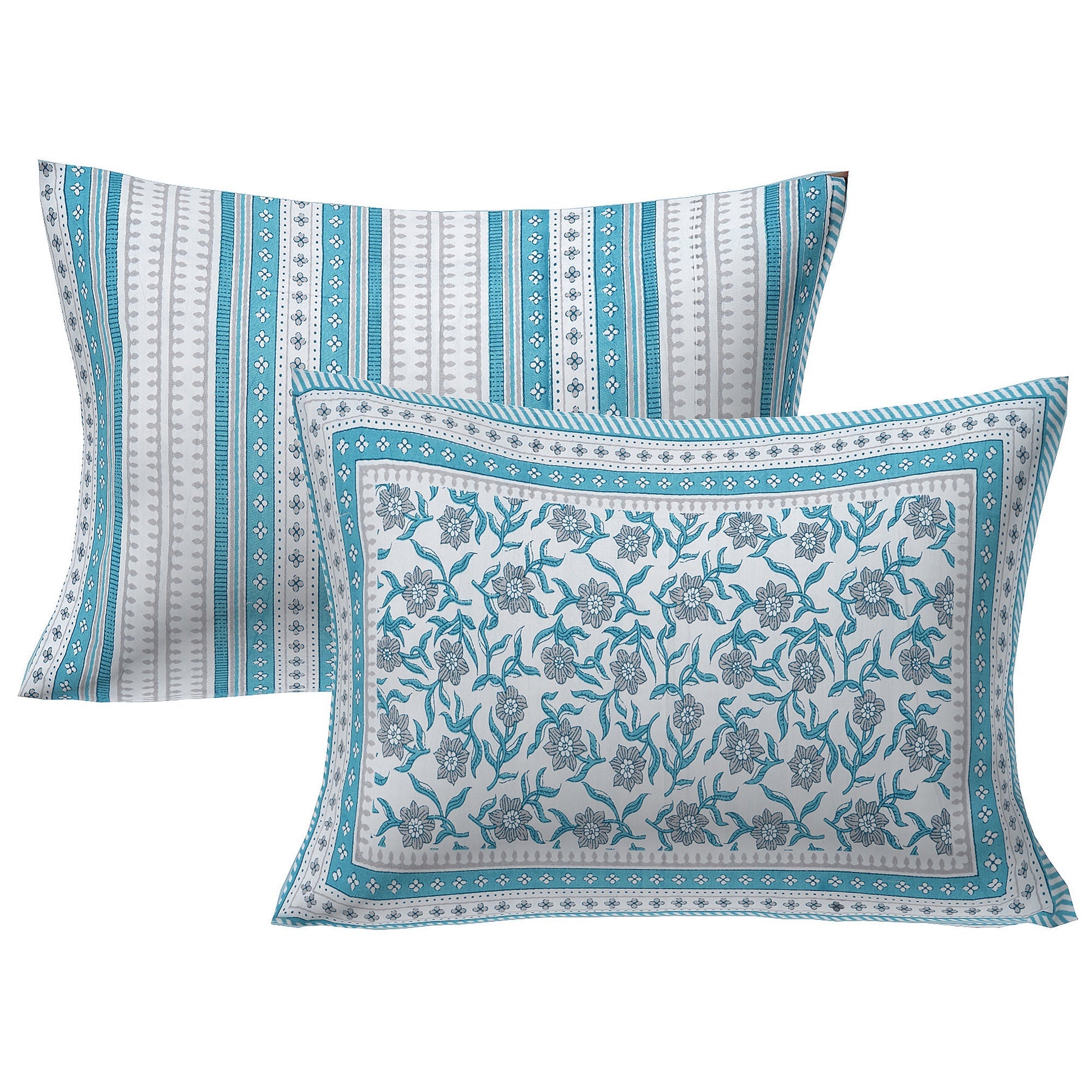 Rudra Bazaar Turquoise Blue 210 TC Cotton Double King Bedsheet With 2 Pillow Covers