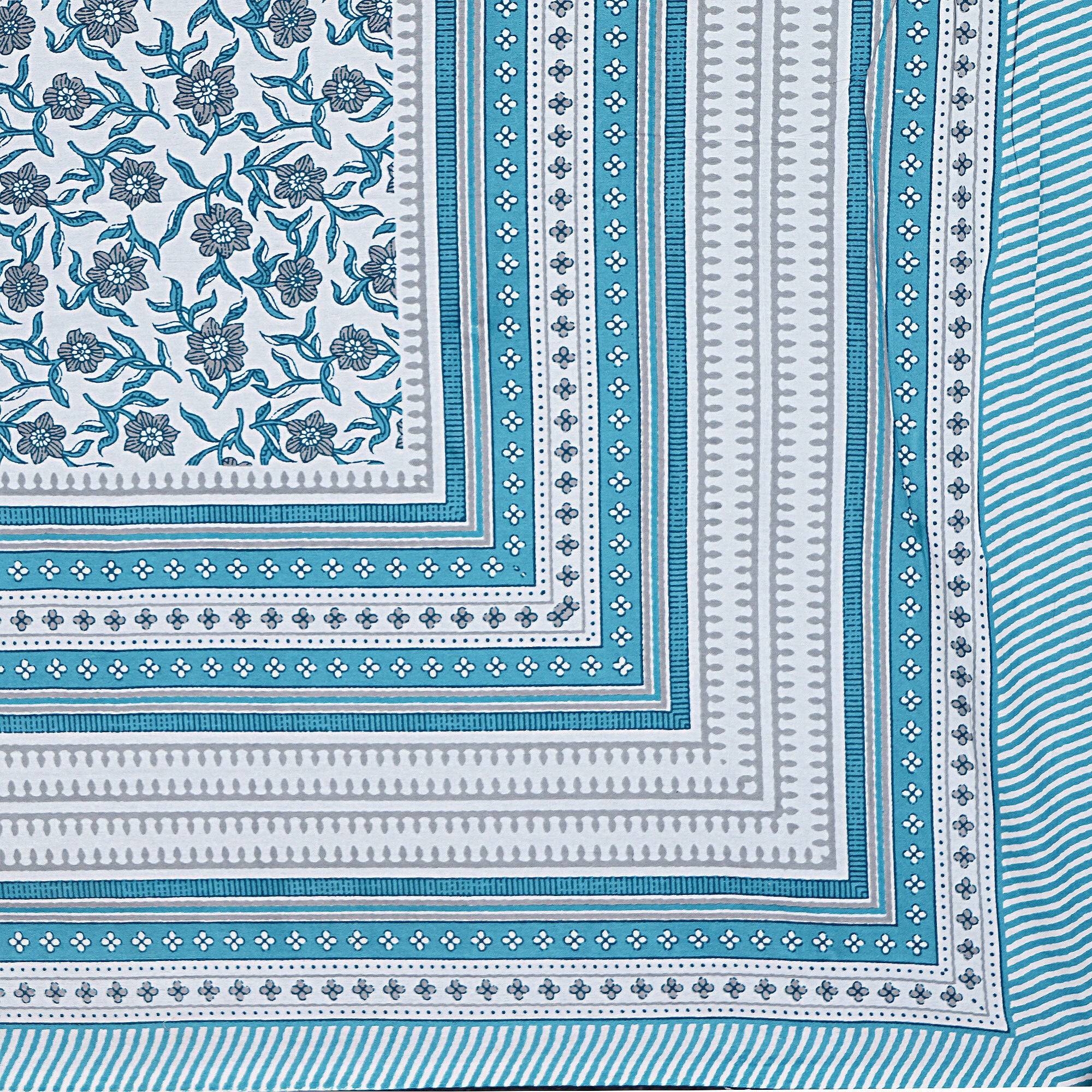 Rudra Bazaar Turquoise Blue 210 TC Cotton Double King Bedsheet With 2 Pillow Covers