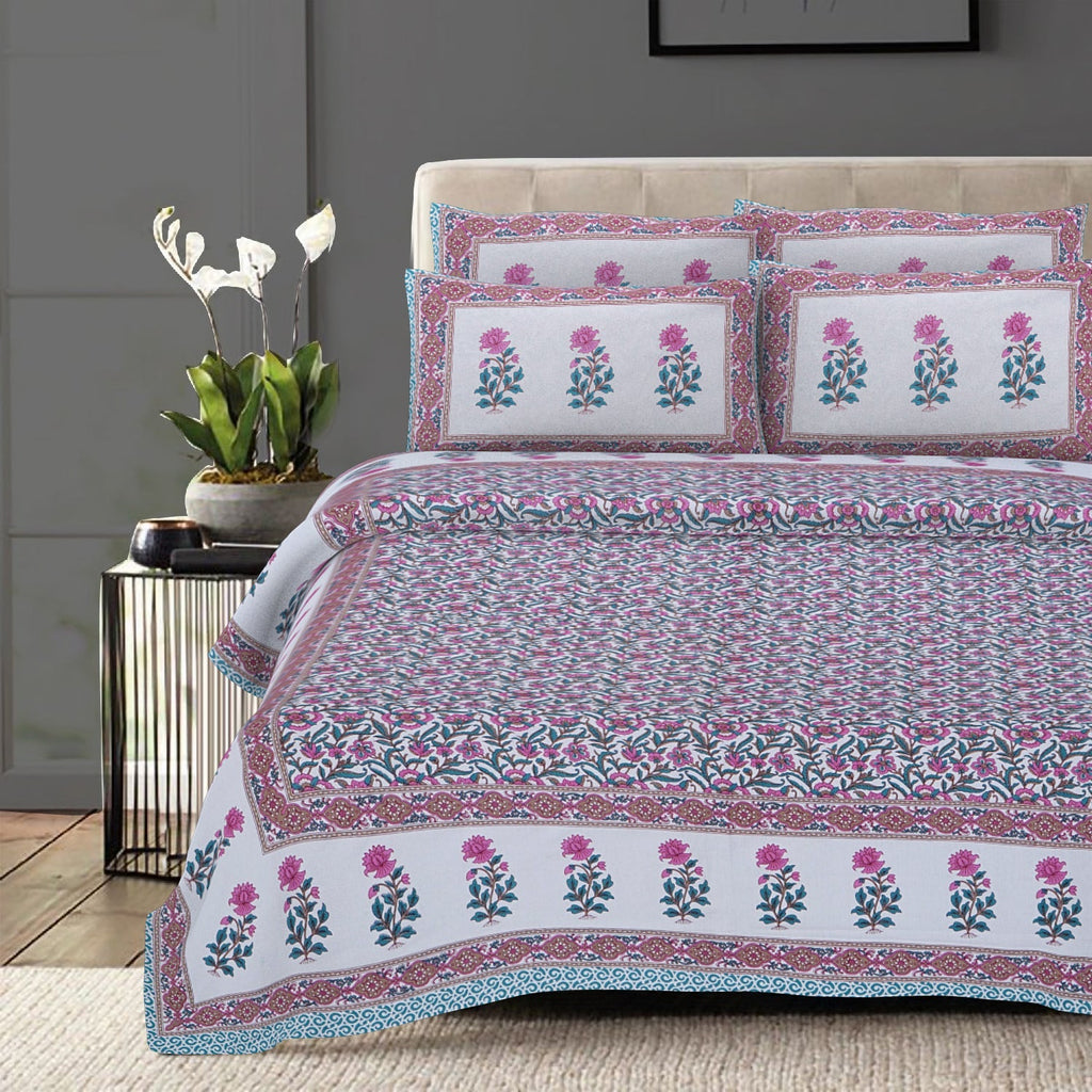 Rudra Bazaar Sea Green 210 TC Cotton Double King Bedsheet With 2 Pillow Covers