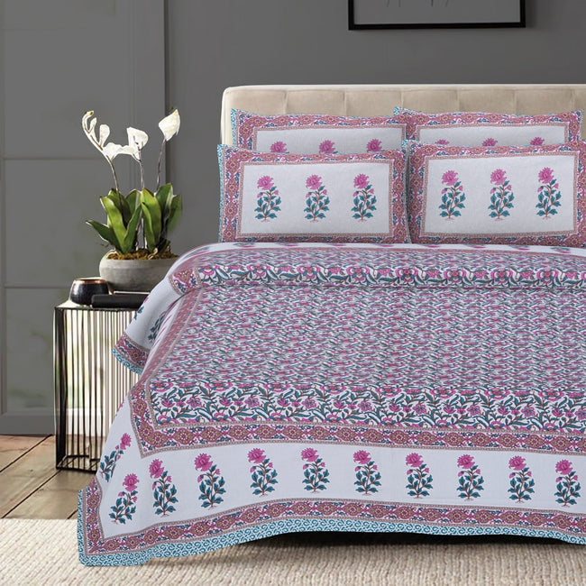 Rudra Bazaar Sea Green 210 TC Cotton Double King Bedsheet With 2 Pillow Covers Main Image