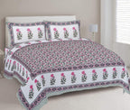 Rudra Bazaar Green 210 TC Cotton Double King Bedsheet With 2 Pillow Covers