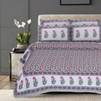 Rudra Bazaar Green 210 TC Cotton Double King Bedsheet With 2 Pillow Covers