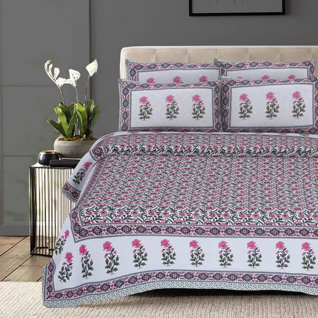 Rudra Bazaar Green 210 TC Cotton Double King Bedsheet With 2 Pillow Covers Main Image