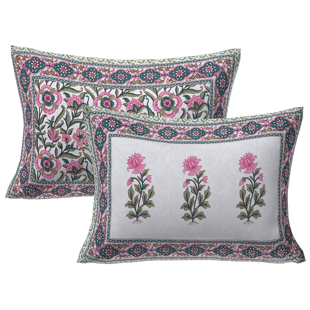 Rudra Bazaar Green 210 TC Cotton Double King Bedsheet With 2 Pillow Covers