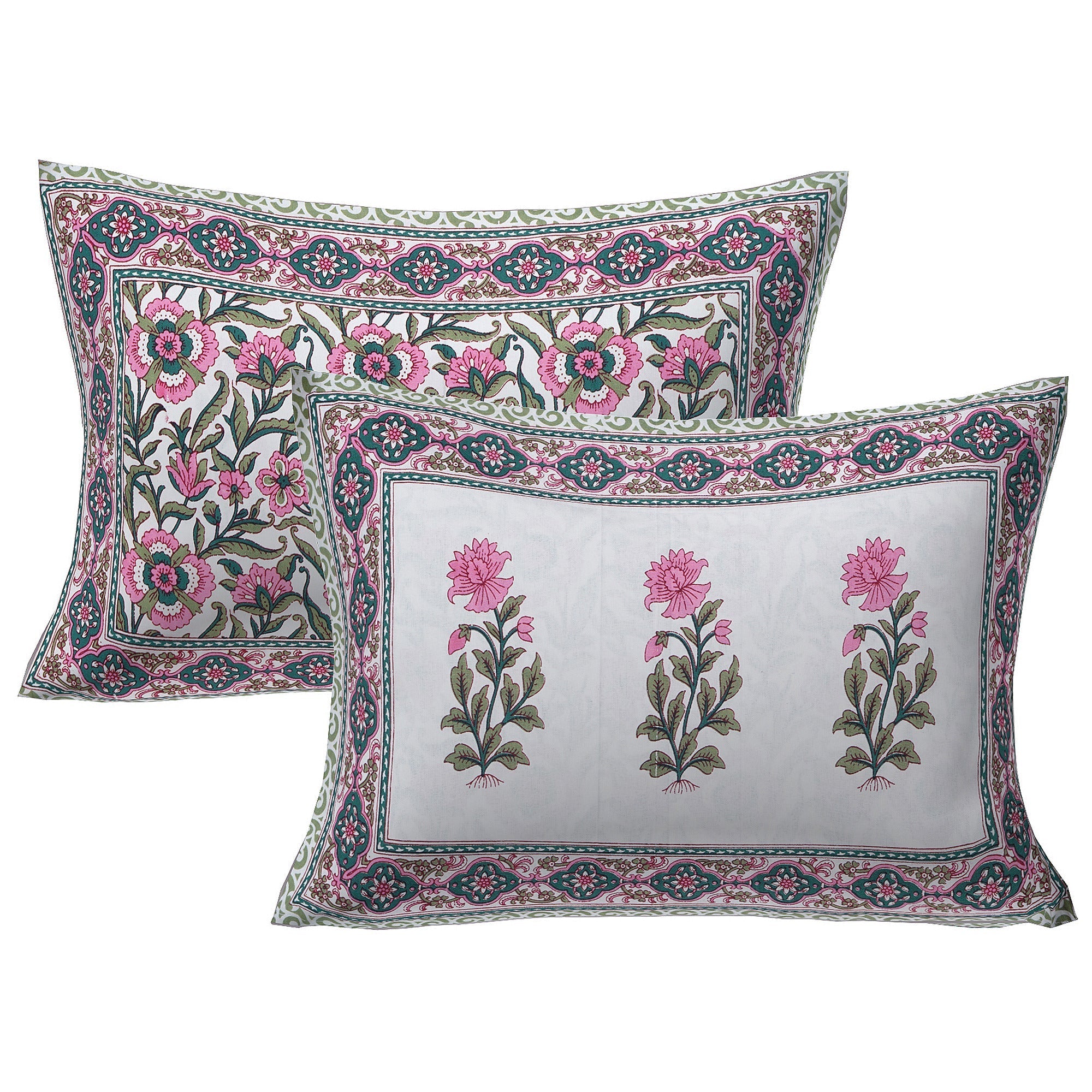 Rudra Bazaar Green 210 TC Cotton Double King Bedsheet With 2 Pillow Covers