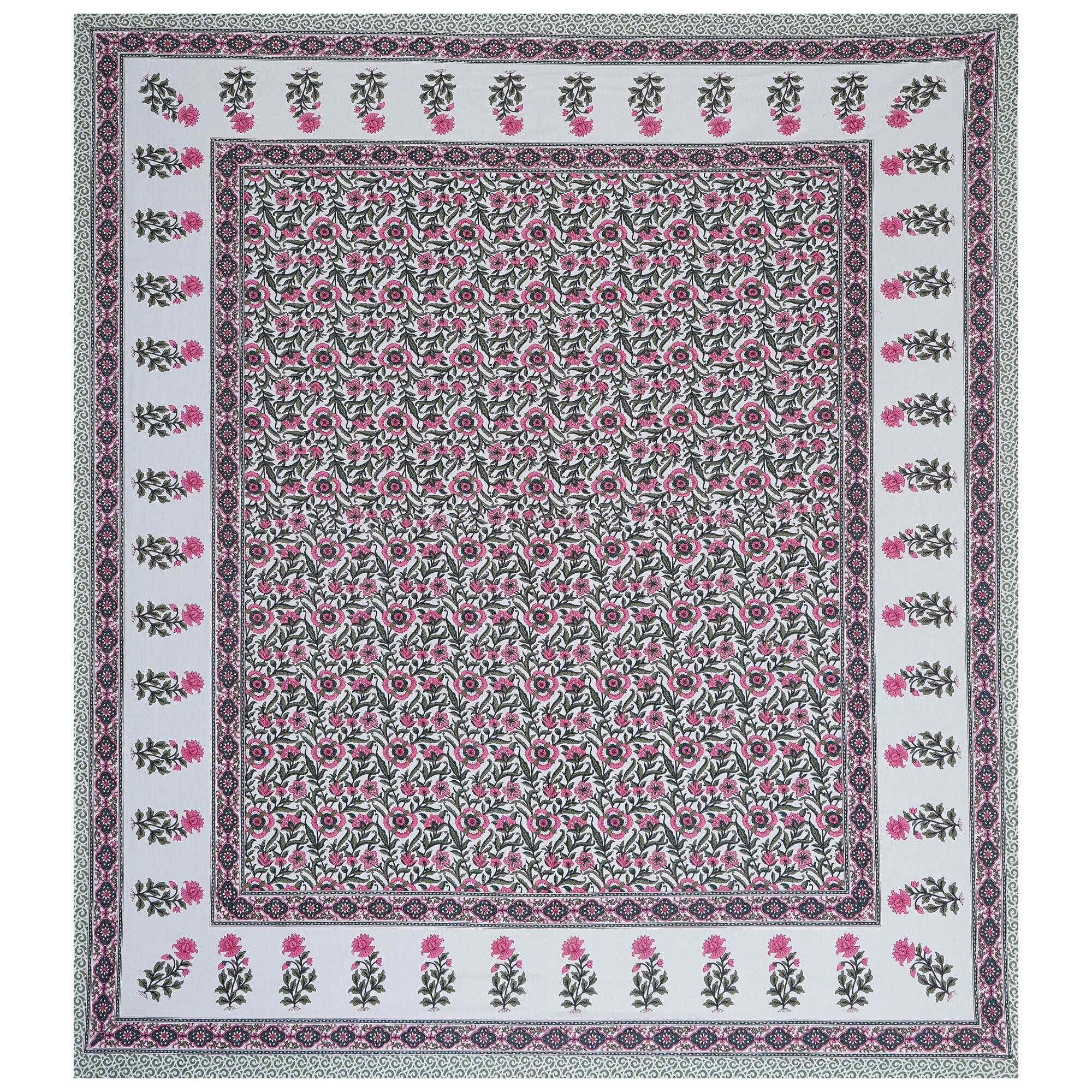 Rudra Bazaar Green 210 TC Cotton Double King Bedsheet With 2 Pillow Covers