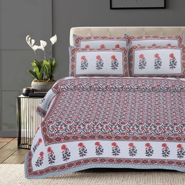 Rudra Bazaar Grey 210 TC Cotton Double King Bedsheet With 2 Pillow Covers Main Image