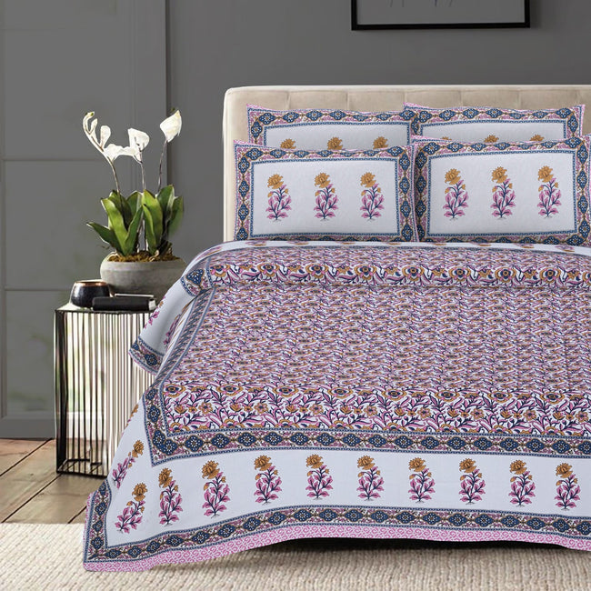 Rudra Bazaar Pink 210 TC Cotton Double King Bedsheet With 2 Pillow Covers Main Image