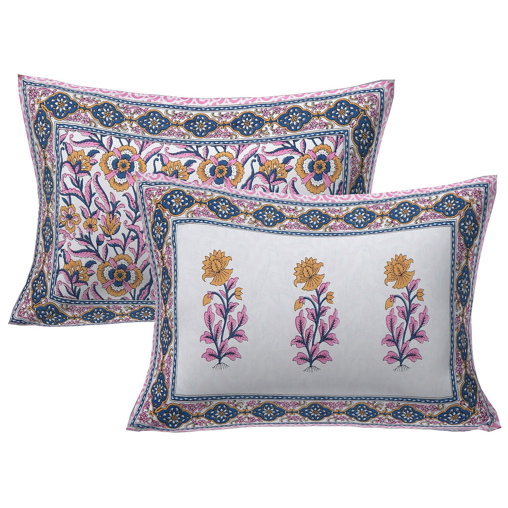 Rudra Bazaar Pink 210 TC Cotton Double King Bedsheet With 2 Pillow Covers