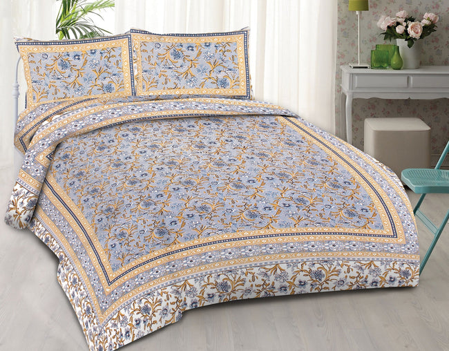 Rudra Bazaar Blue 210 TC Cotton Double King Bedsheet With 2 Pillow Covers Hover Image