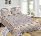 Rudra Bazaar Blue 210 TC Cotton Double King Bedsheet With 2 Pillow Covers