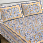 Rudra Bazaar Blue 210 TC Cotton Double King Bedsheet With 2 Pillow Covers