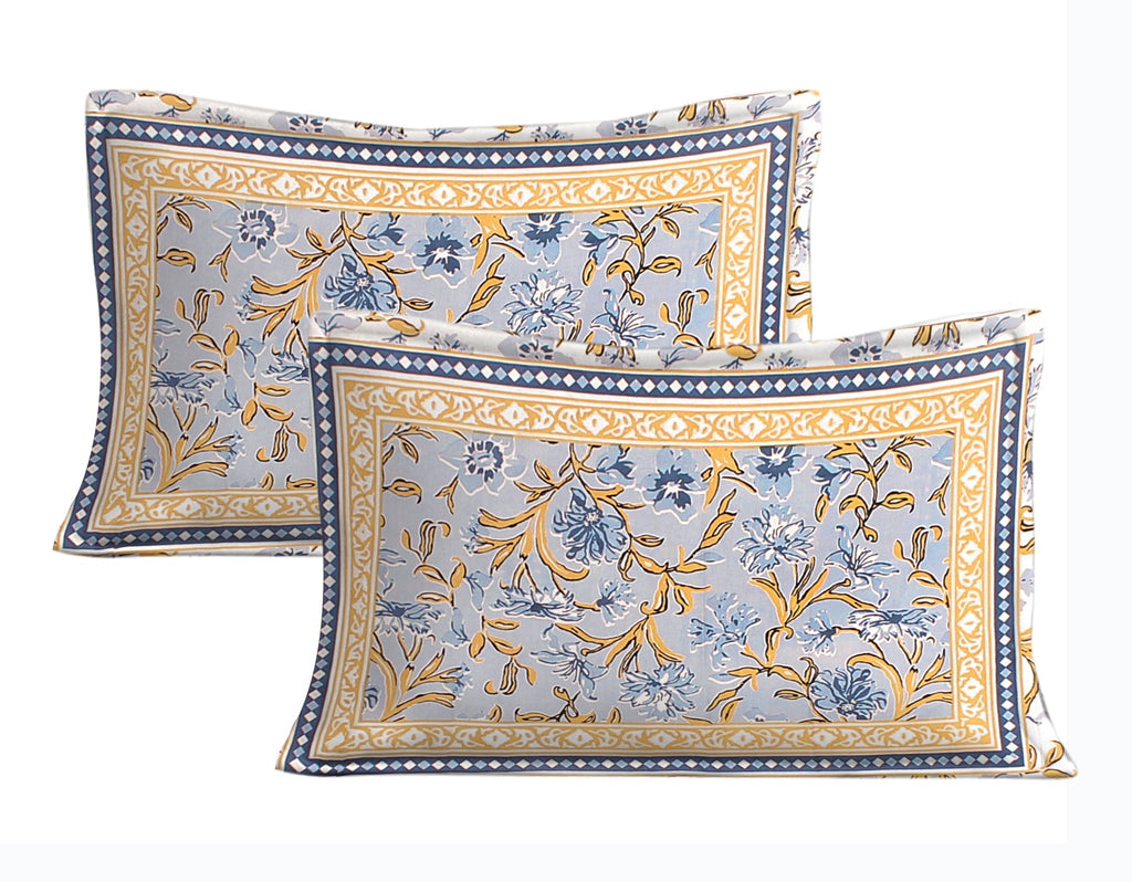 Rudra Bazaar Blue 210 TC Cotton Double King Bedsheet With 2 Pillow Covers