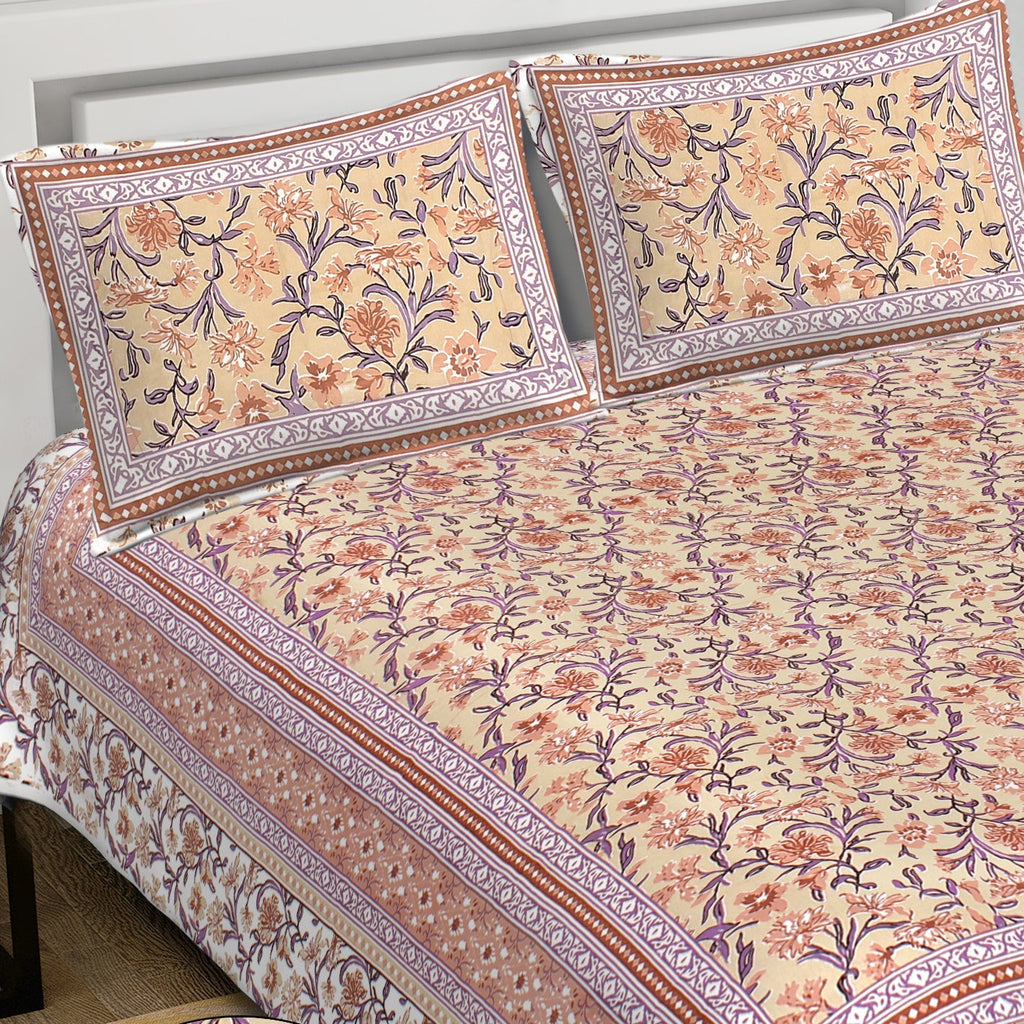 Rudra Bazaar Brown 210 TC Cotton Double King Bedsheet With 2 Pillow Covers